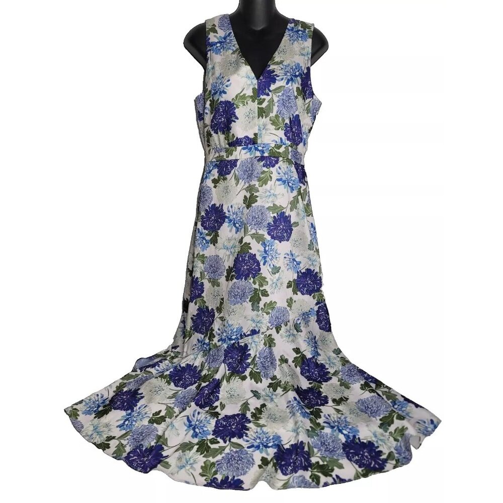 Sam Edelman Womens 4 Maxi Dress Floral Flower Blue Sleeveless Pearl Buttons